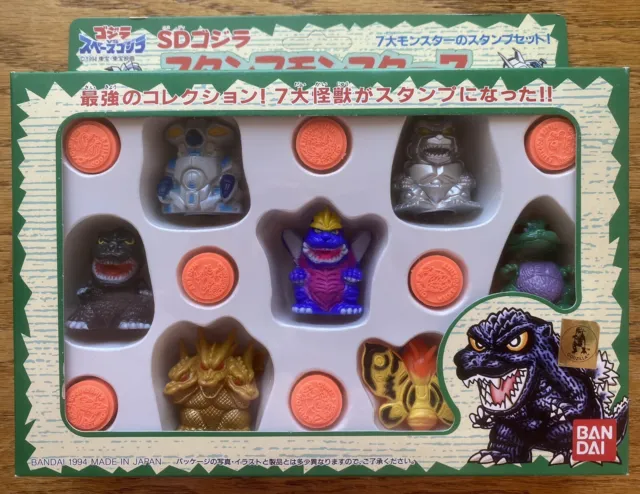 SD Godzilla Stamp Monster Set of 7 Bandai 1994 (Vintage & Rare)