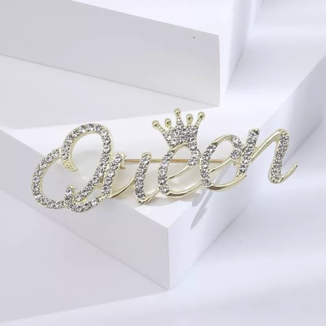 EXActly4U CROWN Alphabet QUEEN Stunning Brooch Elegant Rhinestone Pin for Women