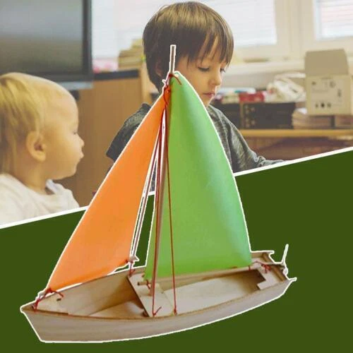 HOLZ SEGELBOOT MODELL Zum Lernen Segelmodell Holzsegelboot DIY Spielzeug Alten EUR 10,85
