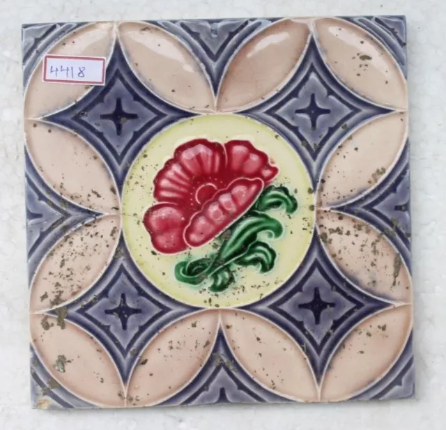 Vintage Tile Art Nouveau Majolica Green Flower Design Architecture Tile Nh4418