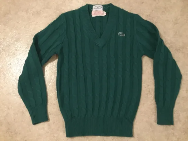 Vtg 60’s IZod Lacoste Sweater Cardigan Green Boys Size 10 rare cable knit