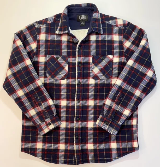 BERKLEY JENSEN MENS Sherpa Lined Fleece Flannel Shirt Jacket Button Up Plaid L 19.91 PicClick