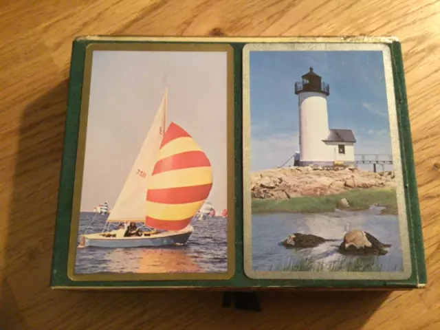 Vtg. Congress Light House & Sailboat Playing Cards Double Deck