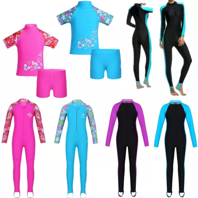 Kid Girl Full Body Anti-UV Swimwear Long Sleeve Bathing Swimming Dive Rash Guard