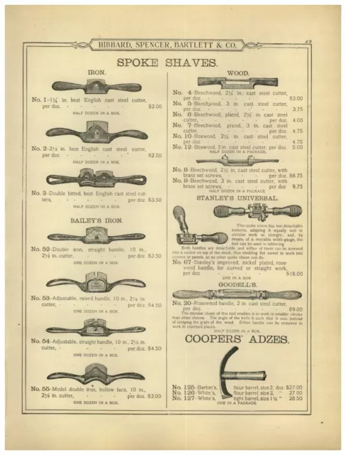 1899 PAPER AD Stanley Universal Spoke Shave Bailey's Iron Double Bit Goodell's