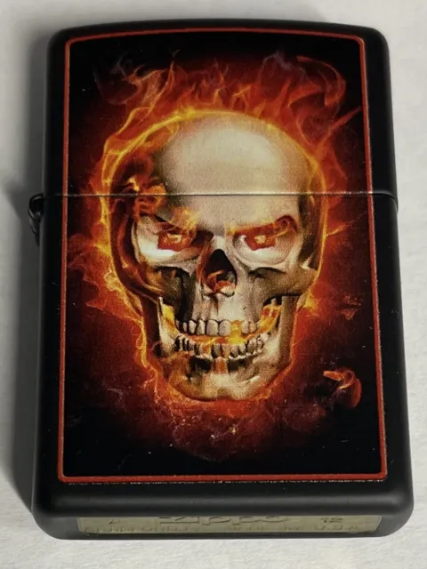 Zippo 2012 Skull With Flames Black Matte Lighter Unfired In Box V554