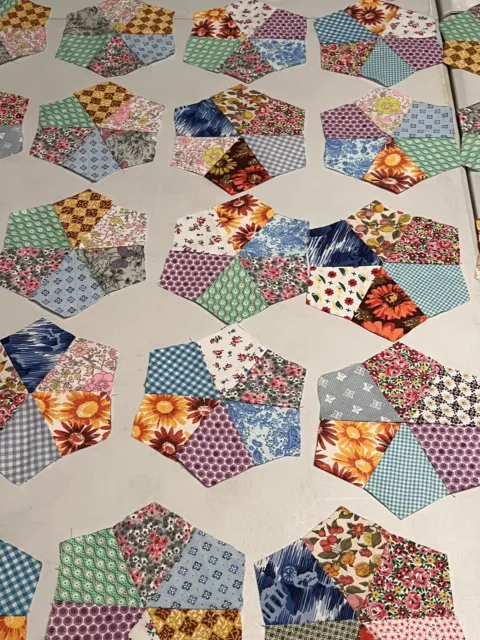 40 pc Lot Of Vintage Handmade Hand Stitched Six Point Star Quilt Blocks  #1