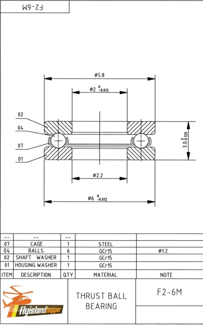 Axial Drucklager F 2-6 M 2x6x3 mm Thrust Ball Bearing F2-6M