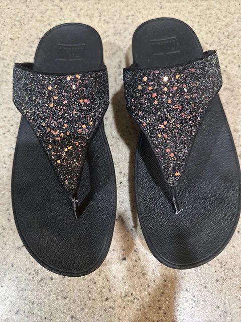 FITFLOP LULU  GLITTER TOE THONG BLACK SIZE 10 Black Bronze