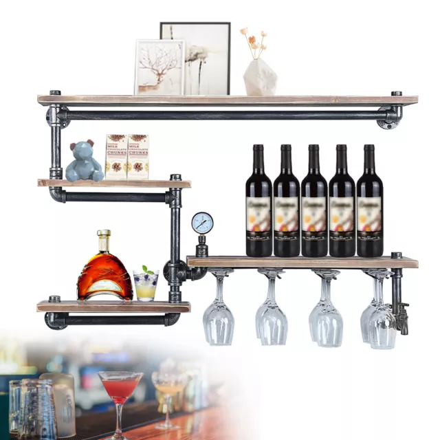 RUSTIC METAL FLOATING Bar Shelves Wall Mounted Industrial Pipe Shelf