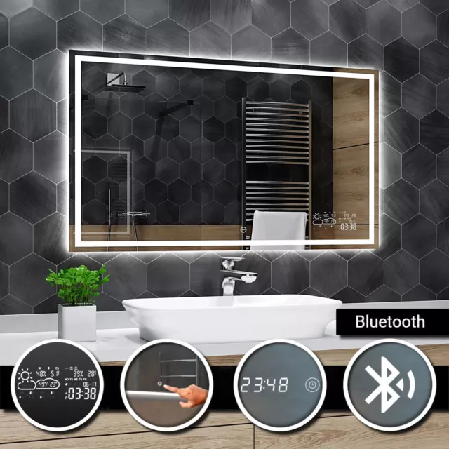 Specchio del bagno LED Atlanta Controluce BLUETOOTH TOCCO Orologio meteorologica