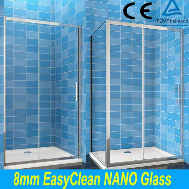8mm EasyClean Glass Sliding Shower Enclosure+NANO Screen Panel Door Cubicle Tray