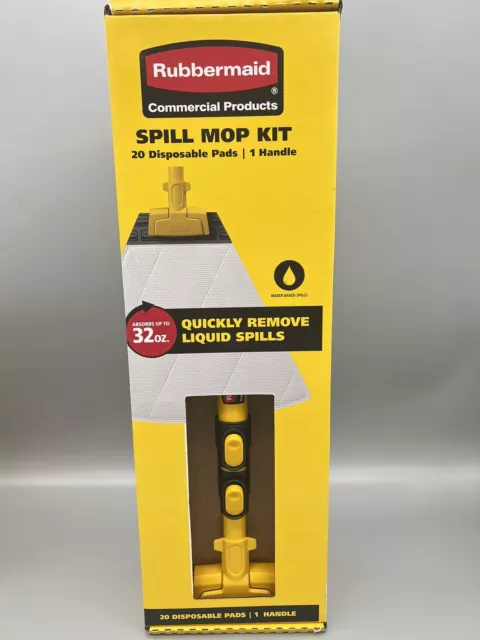 Rubbermaid Spill Mop Kit NEW IN BOX COMPLETE Includes 20 Disposable Mop Pads