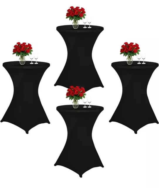 4 Pack Cocktail Spandex Stretch Square Corners Tablecloth 32" x 43" Black Cockta