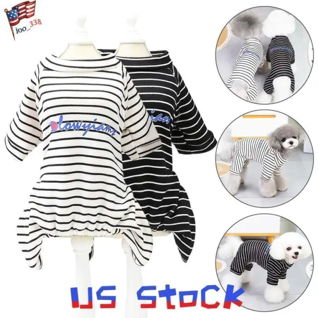 Pet Dog Striped Pajamas Puppy Cat Apparel Jumpsuit Funny Soft Warm Clothes