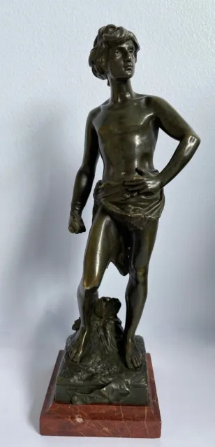 David , Sujet En Bronze Signé A Gaudez .Sculpture de la fin du XIX ème siècle