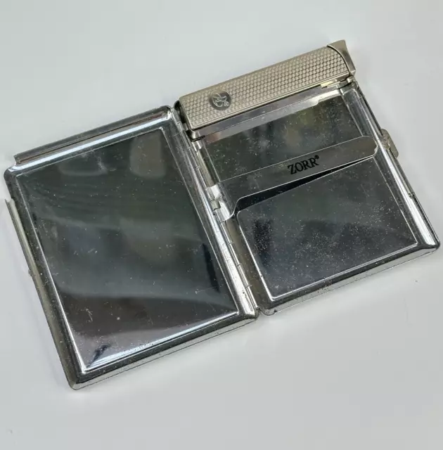 Vintage Silver Colour Metal Cigarette Case with Built in Lighter By Zorr