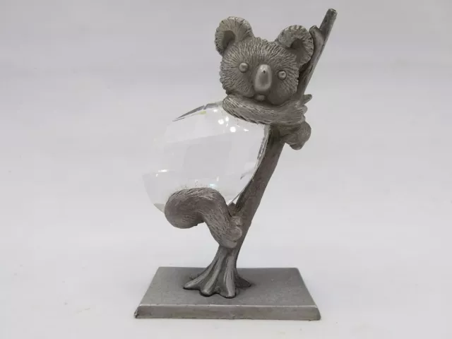 Vintage Clear Cut Crystal/ Glass On Silver Tone Metal 2.5" Figurine Koala Bear