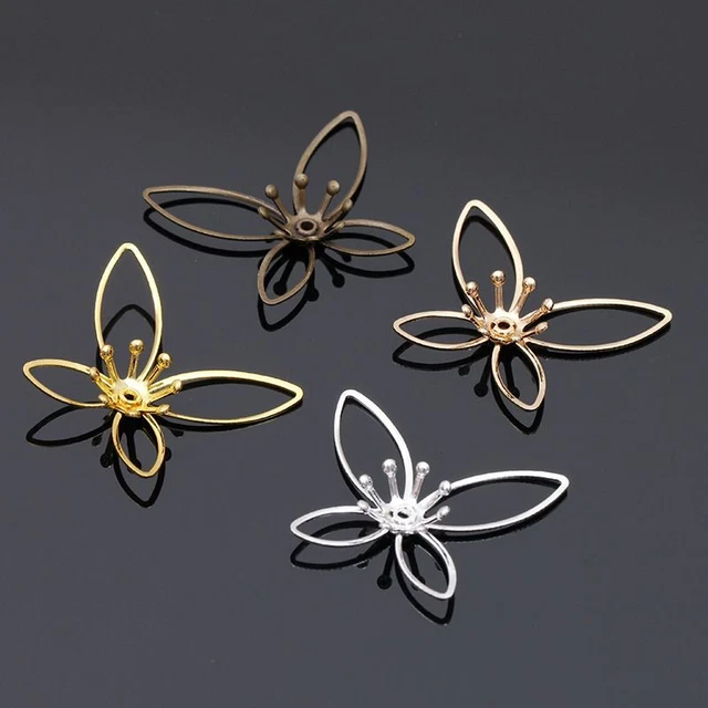 Flower Beads Caps Copper Double Layer Filigree Hollow Base Hair Accessories DIY
