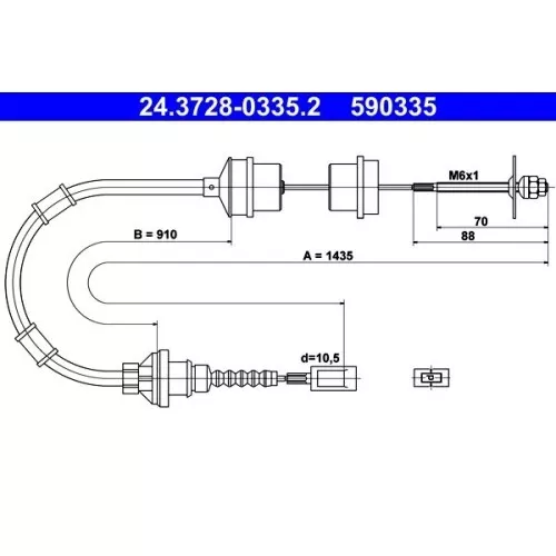 1x Seilzug, Kupplungsbetätigung ATE 24.3728-0335.2 passend für CITROËN FIAT