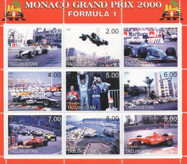 Monaco Grand Prix 2000 Formula 1 Motorcar Racing Mnh Stamp Sheetlet