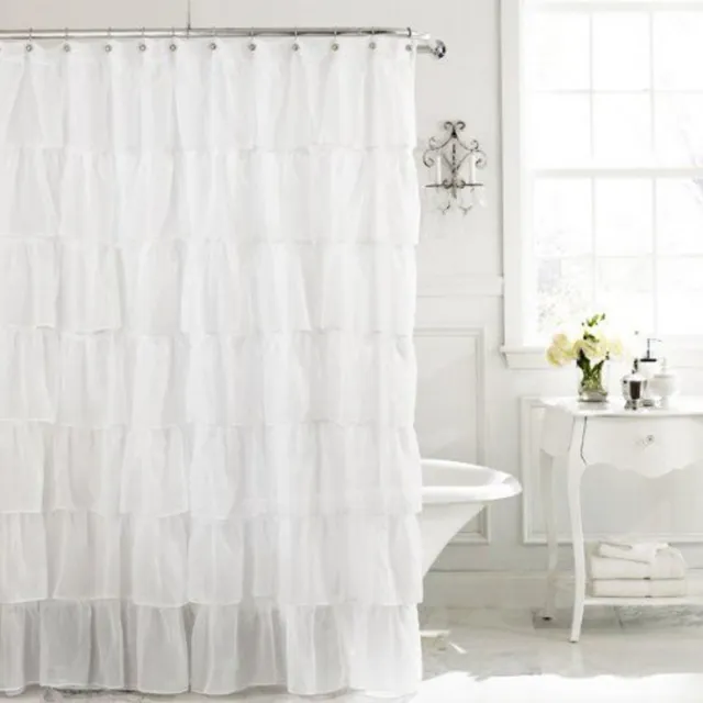 Chic ruffle semi sheer shower curtain white new free shipping