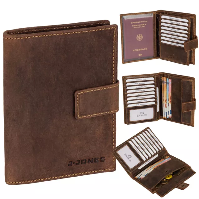 J.Jones Herren Leder Brieftasche RFID große Geldbörse Reisepass Geldbeutel