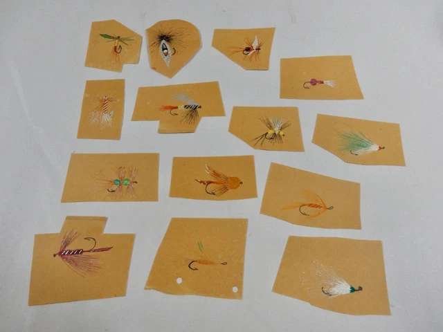 14 Vintage Original Art Ink Drawings, Fishing Flys, All Different on Heavy Paper