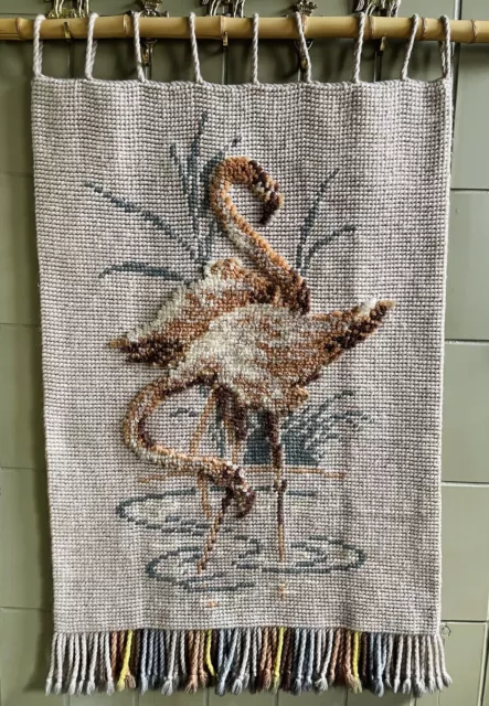 Wandbehang XL Retro Vintage 60er Wandteppich Flamingo Wolle Handarbeit 100 X 68