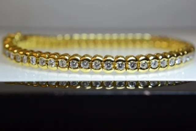 4Ct Round Cut Lab Created Diamond Bezel Tennis Bracelet 14K Yellow Gold Plated