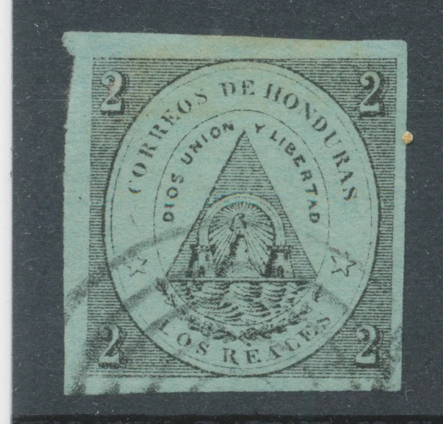 HONDURAS 1865 2R black on green Coat of Arms superb used MAJOR VARIETY: „LOS“ in