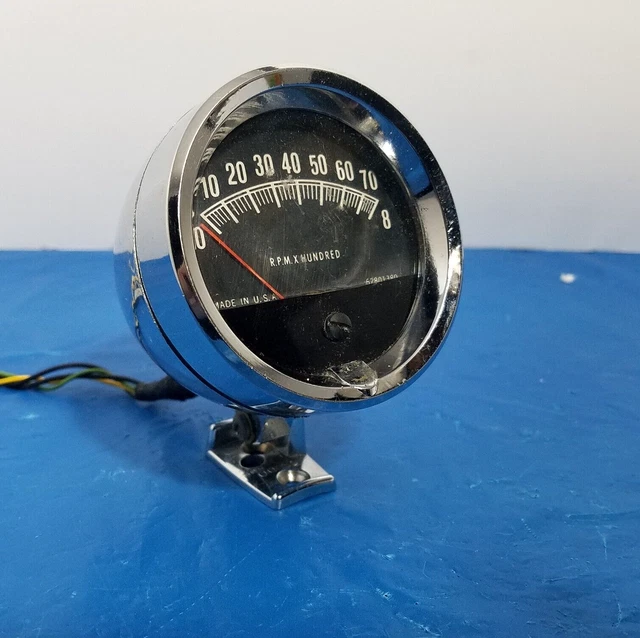 Vintage 8k rpm chrome Tachometer unbranded accessory tach pedestal mount