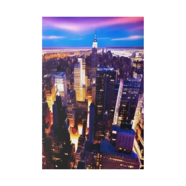 New York City Night Skyline Panoramic Canvas Print - Urban Home Decor Wall Art