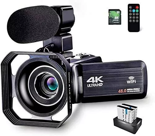 Camcorder Video Camera Ultra HD 4K 48MP wifi Microphone Remote 32GB SD Card,