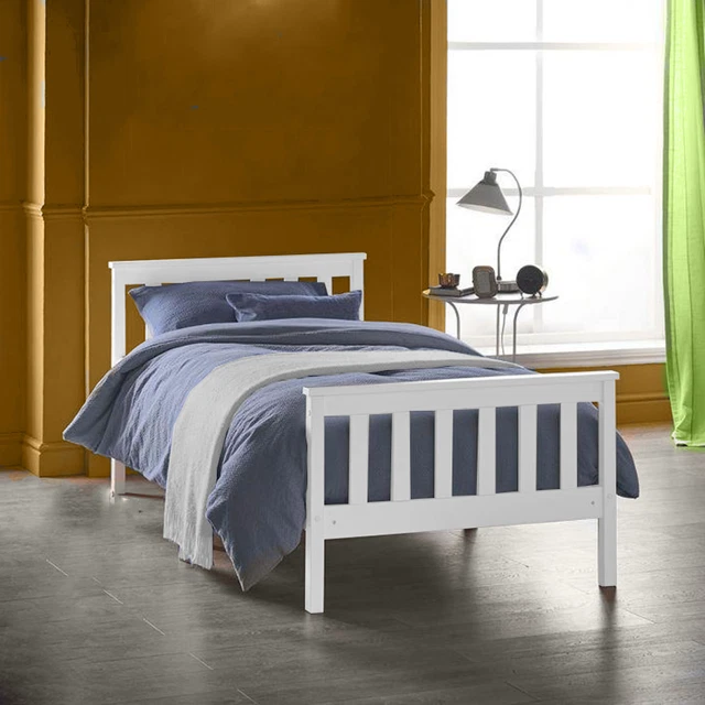 SOLID WOODEN BED Frame Single Double King Size White Pine Bed With