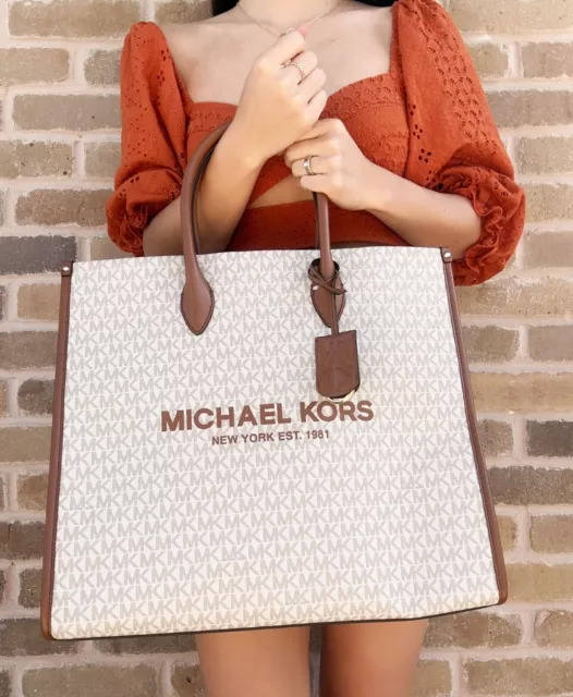 Michael Kors Mirella Large Tote Crossbody Mulberry Jacquard MK Logo Multi  Gold 