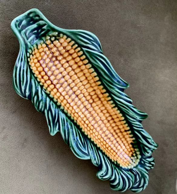 Antique Portuguese Palissy Ware Small Corn Cob Platter, Majolica, Portuguese C