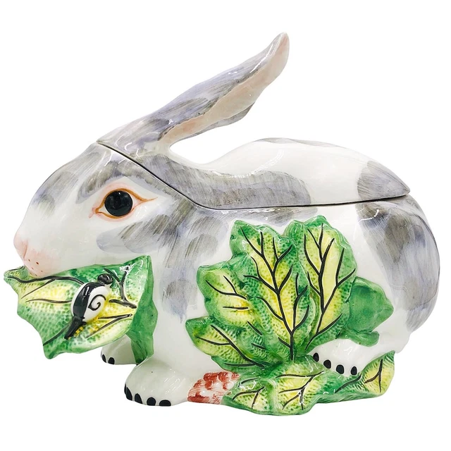 Vintage Majolica Bunny Rabbit & Foliage Tureen 14”x7.5”x9” As Found Unmarked