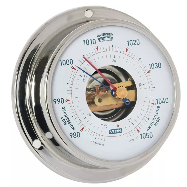 Vion Schiffsbarometer Edelstahl 97 mm x 32mm mechanisches Messwerk Skala offen