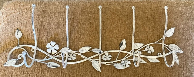 Wall Mounted Coat Rack 21 Inch Rustic Metal White 5 Double Hooks