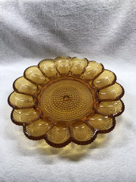 Indiana Glass Deviled Egg Platter In Amber Hobnail Pattern