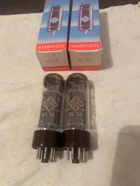 Telefunken EL34 brown base NOS NIB OO getter Very Rare platinum matched- tested Telefunken EL34 brown base NOS NIB OO getter Very Rare platinum matched- tested