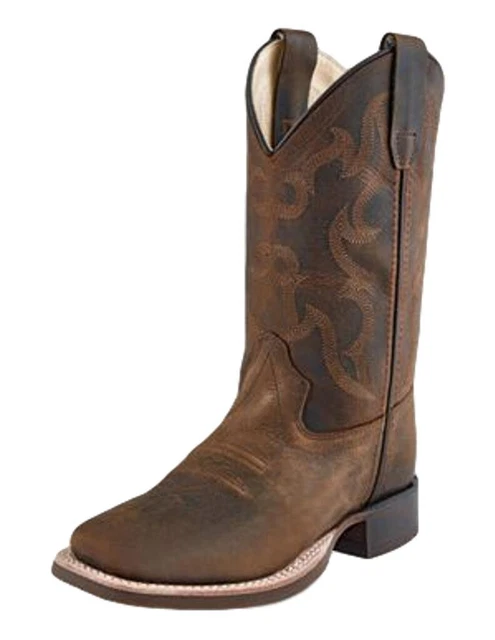 Old West Cowboy Boots Boys Leather Rubber Sole Medallion Brown BSY1904