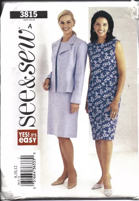 3815 UNCUT Vintage Butterick SEWING Pattern Misses Semi Fitted Jacket Dress EASY
