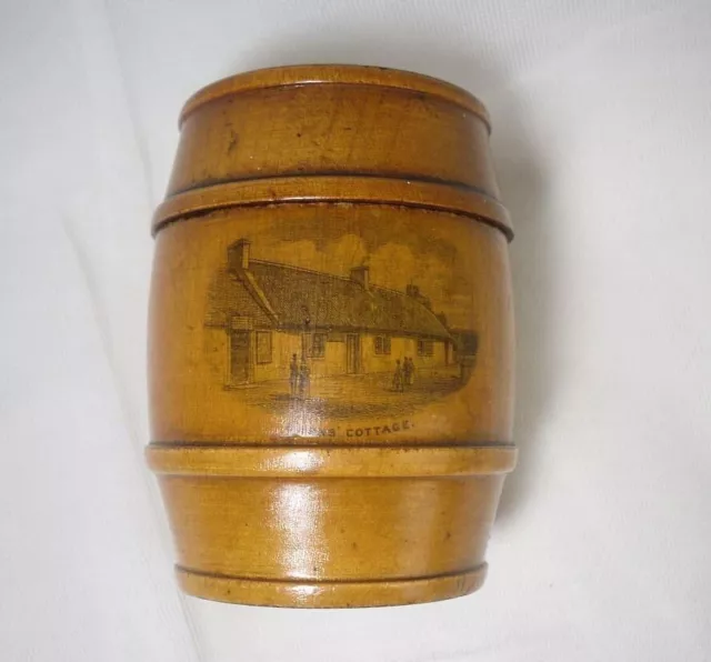 Vintage Mauchline Ware Robert Burns Cottage Treen Barrel Money Box Bank