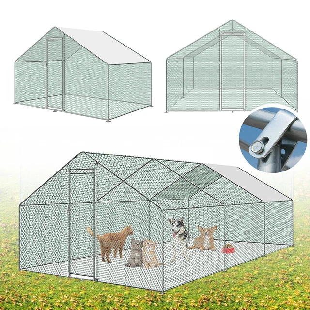 Freilaufgehege Hühnerstall 4x1x1,5m – Stabiles Hühnerhaus Mit Verzinktem Stahlrahmen, PE-Dach, Sicherheitsschiebetür – Auch Für Kaninchen, Enten, Katzen