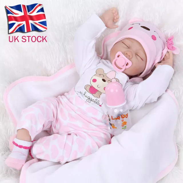 UK 22" Reborn Dolls Baby Vinyl Silicone Handmade Newborn Realistic Girl Gift