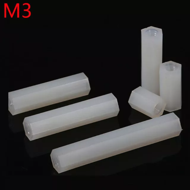 M3 3mm White Nylon Hex Spacer Standoff Pillar Female-Female Screws NYLON66