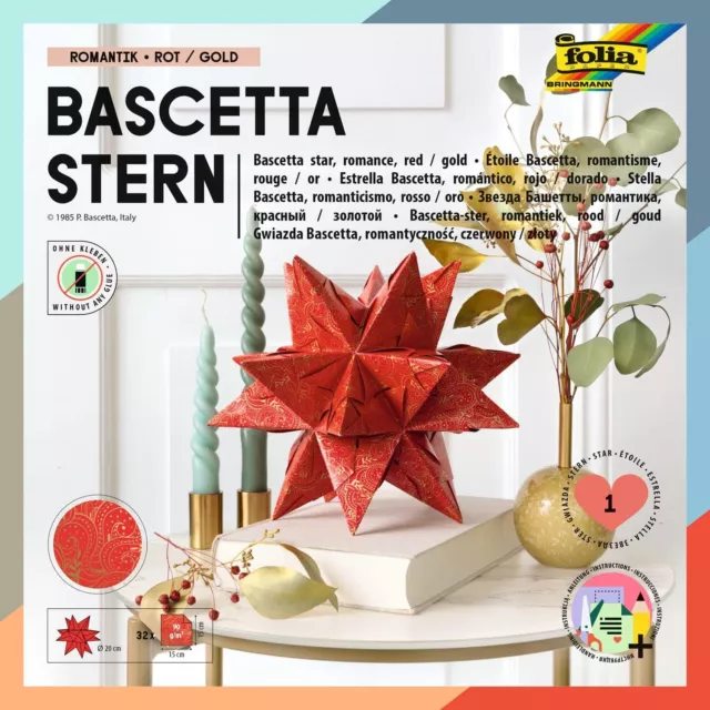 folia Bascetta Stern Winter Ornament 15x15cm rot gold 32 Blatt Bastelset Basteln