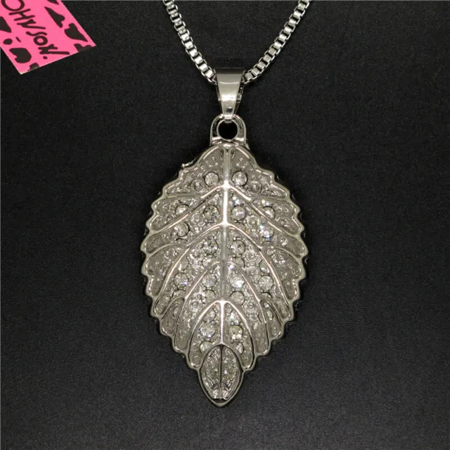New Silver Plated Leaf Crystal Rhinestone Jewelry Fashion Pendant Necklace Gift